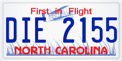 NC license plate DIE2155