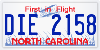 NC license plate DIE2158