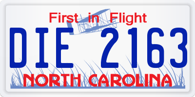 NC license plate DIE2163
