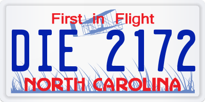NC license plate DIE2172