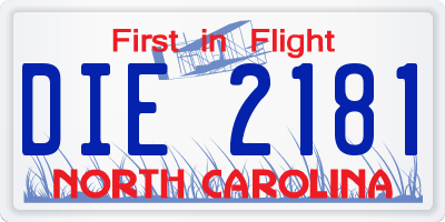 NC license plate DIE2181