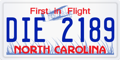 NC license plate DIE2189