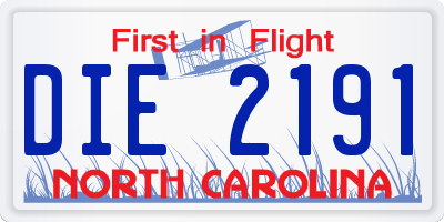 NC license plate DIE2191
