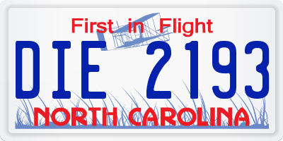 NC license plate DIE2193