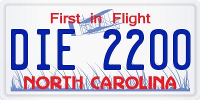 NC license plate DIE2200