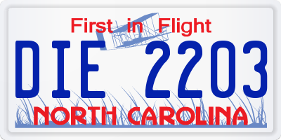 NC license plate DIE2203