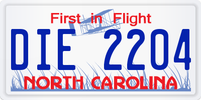 NC license plate DIE2204