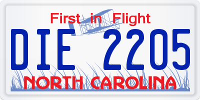 NC license plate DIE2205