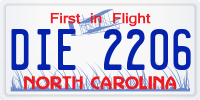NC license plate DIE2206