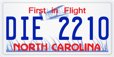 NC license plate DIE2210
