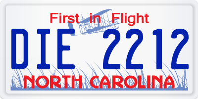 NC license plate DIE2212