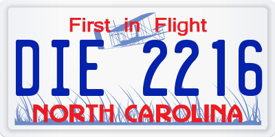NC license plate DIE2216