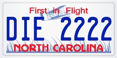 NC license plate DIE2222