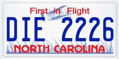 NC license plate DIE2226