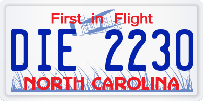 NC license plate DIE2230