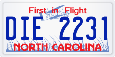 NC license plate DIE2231