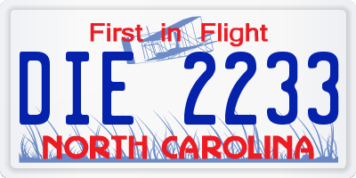 NC license plate DIE2233