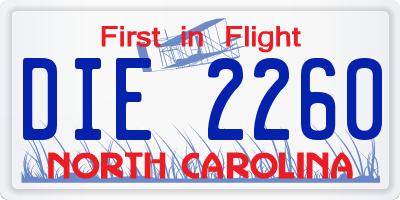 NC license plate DIE2260