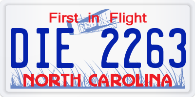 NC license plate DIE2263