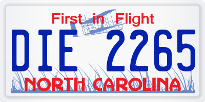 NC license plate DIE2265