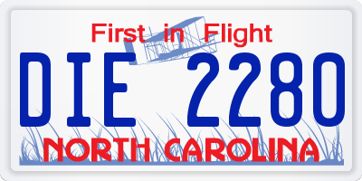 NC license plate DIE2280