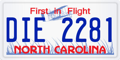 NC license plate DIE2281