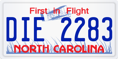 NC license plate DIE2283
