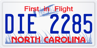 NC license plate DIE2285