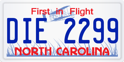 NC license plate DIE2299