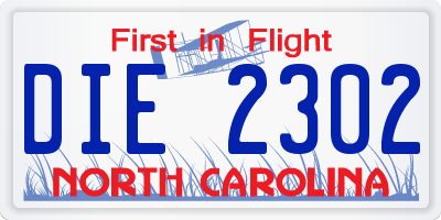 NC license plate DIE2302