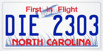 NC license plate DIE2303