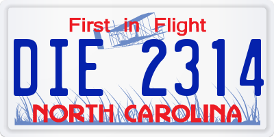 NC license plate DIE2314