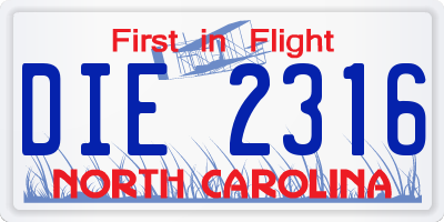 NC license plate DIE2316