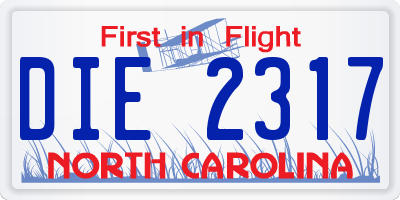 NC license plate DIE2317