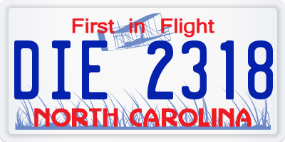 NC license plate DIE2318