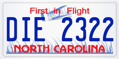 NC license plate DIE2322