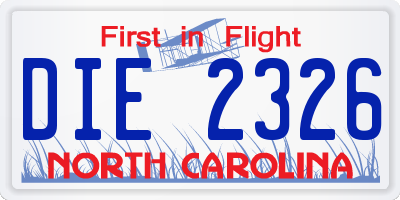 NC license plate DIE2326