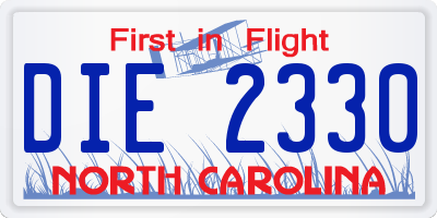 NC license plate DIE2330