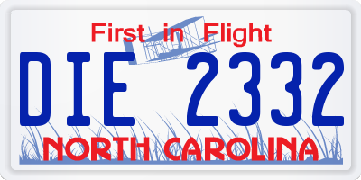 NC license plate DIE2332