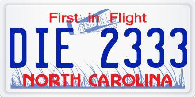 NC license plate DIE2333