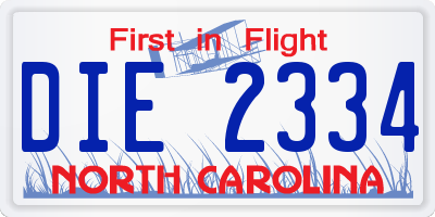 NC license plate DIE2334