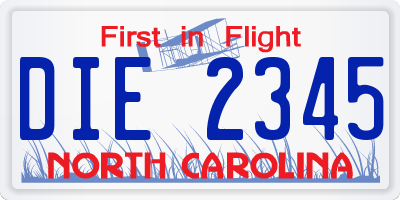 NC license plate DIE2345