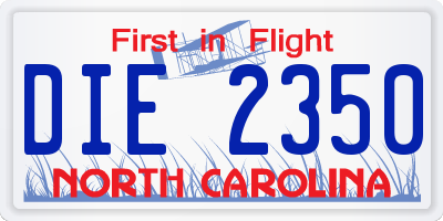 NC license plate DIE2350