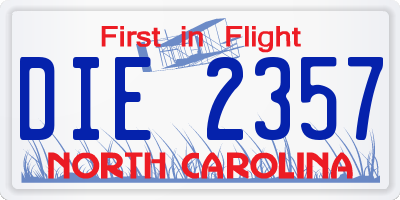 NC license plate DIE2357