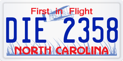 NC license plate DIE2358