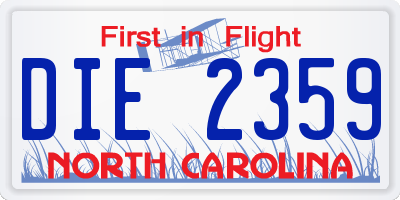 NC license plate DIE2359
