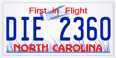 NC license plate DIE2360