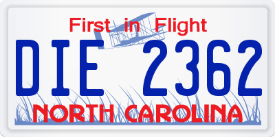 NC license plate DIE2362