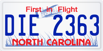 NC license plate DIE2363