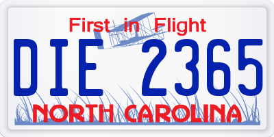 NC license plate DIE2365